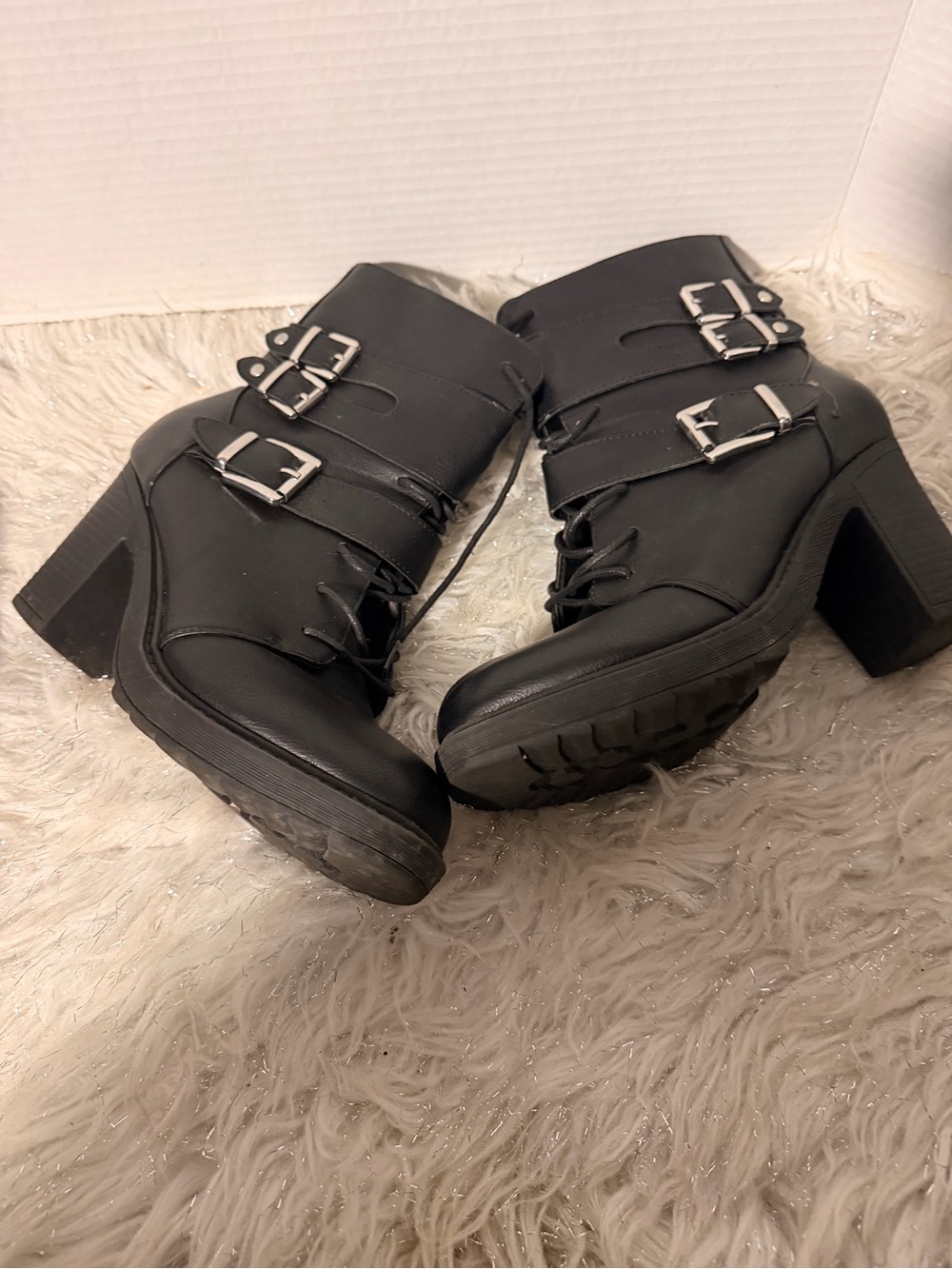 Rocky Black Triple Buckle Platform Lace-Up Boots